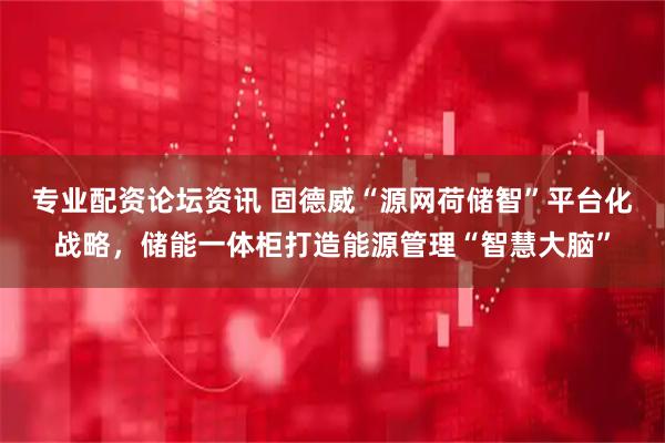 专业配资论坛资讯 固德威“源网荷储智”平台化战略，储能一体柜打造能源管理“智慧大脑”